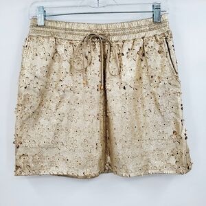 Anthropologie Leifsdottir Floral Cutout Gold Leather Mini Pull-on Skirt
